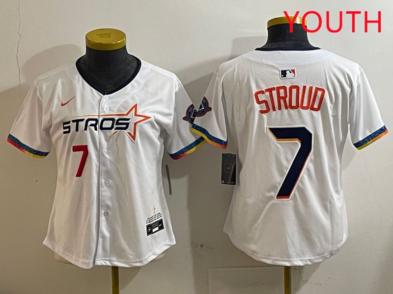 Youth Houston Astros #7 Stroud White Fourth generation Joint Name Nike 2025 MLB Jersey style 3->youth mlb jersey->Youth Jersey